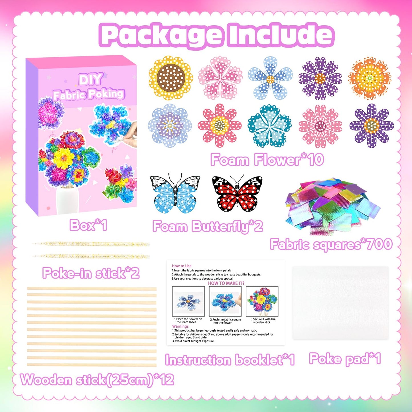 Poke Art Bastelset Kinder ab 4 5 6 7+ Jahre,DIY-Geschenke für Mädchen Spielzeug 5-12 Jahre Kindergeburtstag Kunstblumenstrauß Blumen Bastelkoffer Blumenstrauß mit Pailletten Kreativ Set für Kinder