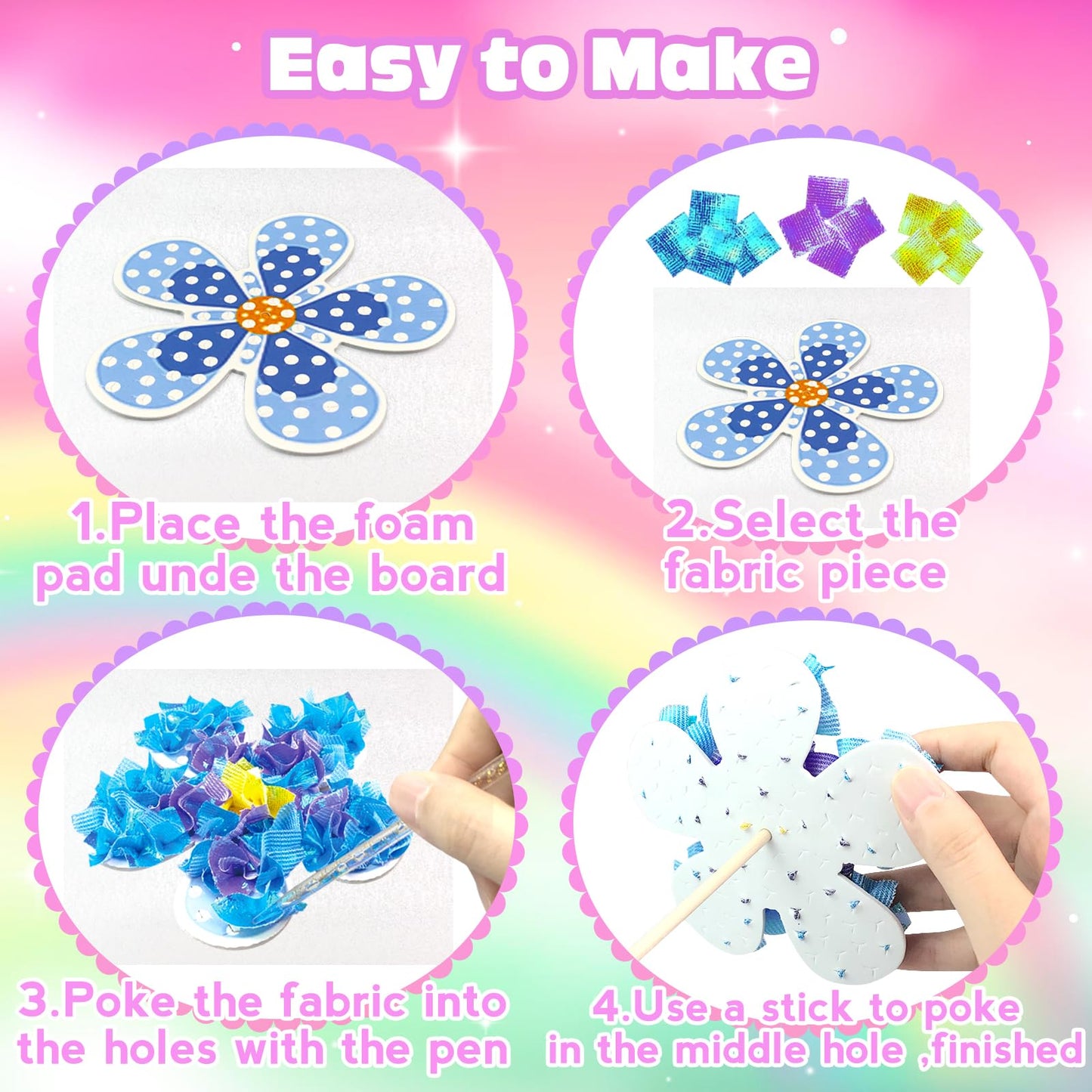 Poke Art Bastelset Kinder ab 4 5 6 7+ Jahre,DIY-Geschenke für Mädchen Spielzeug 5-12 Jahre Kindergeburtstag Kunstblumenstrauß Blumen Bastelkoffer Blumenstrauß mit Pailletten Kreativ Set für Kinder