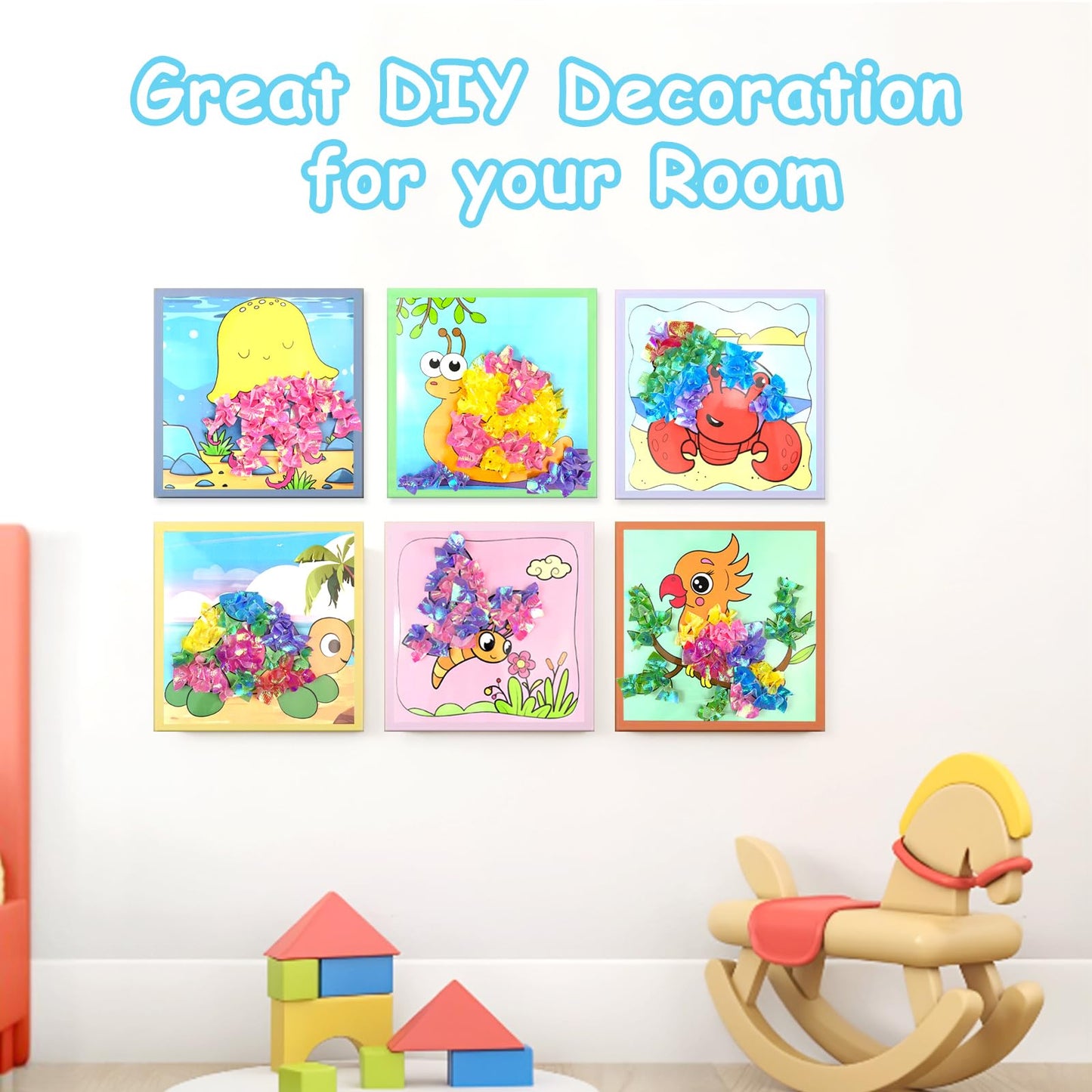 DIY Bastelset Kinder ab 4-9 Jahre,Tiere Bastelset Spielspielzeug,Vogel,Krabbe,6 Stück DIY Set Poke Art Basteln Kinder,sauberer Spaß,Kreativ Set für Kindergeburtstag Geburtztag Geschenk für 4-12 Jahre