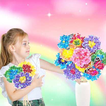 Poke Art Bastelset Kinder ab 4 5 6 7+ Jahre,DIY-Geschenke für Mädchen Spielzeug 5-12 Jahre Kindergeburtstag Kunstblumenstrauß Blumen Bastelkoffer Blumenstrauß mit Pailletten Kreativ Set für Kinder
