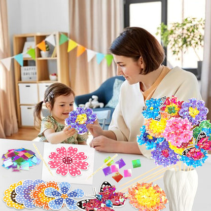 Poke Art Bastelset Kinder ab 4 5 6 7+ Jahre,DIY-Geschenke für Mädchen Spielzeug 5-12 Jahre Kindergeburtstag Kunstblumenstrauß Blumen Bastelkoffer Blumenstrauß mit Pailletten Kreativ Set für Kinder