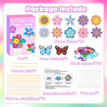 Poke Art Bastelset Kinder ab 4 5 6 7+ Jahre,DIY-Geschenke für Mädchen Spielzeug 5-12 Jahre Kindergeburtstag Kunstblumenstrauß Blumen Bastelkoffer Blumenstrauß mit Pailletten Kreativ Set für Kinder
