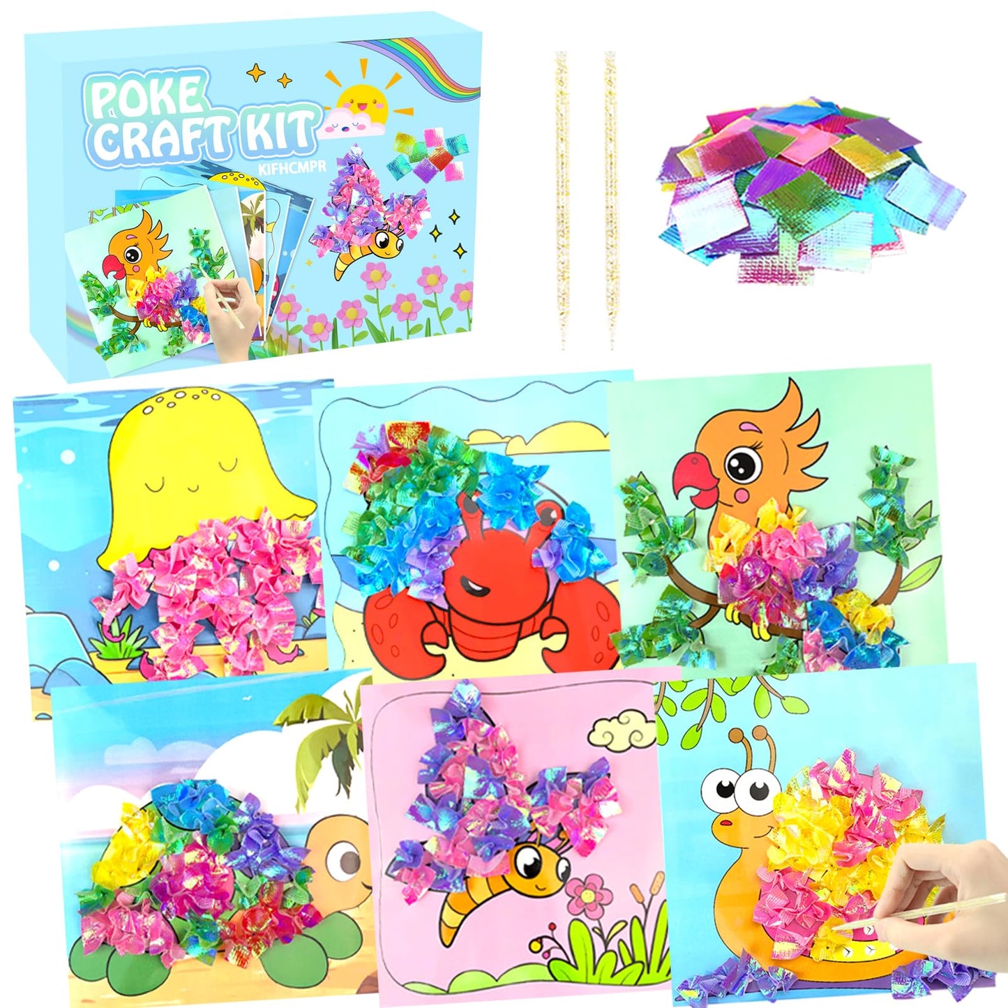 DIY Bastelset Kinder ab 4-9 Jahre,Tiere Bastelset Spielspielzeug,Vogel,Krabbe,6 Stück DIY Set Poke Art Basteln Kinder,sauberer Spaß,Kreativ Set für Kindergeburtstag Geburtztag Geschenk für 4-12 Jahre