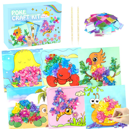 DIY Bastelset Kinder ab 4-9 Jahre,Tiere Bastelset Spielspielzeug,Vogel,Krabbe,6 Stück DIY Set Poke Art Basteln Kinder,sauberer Spaß,Kreativ Set für Kindergeburtstag Geburtztag Geschenk für 4-12 Jahre