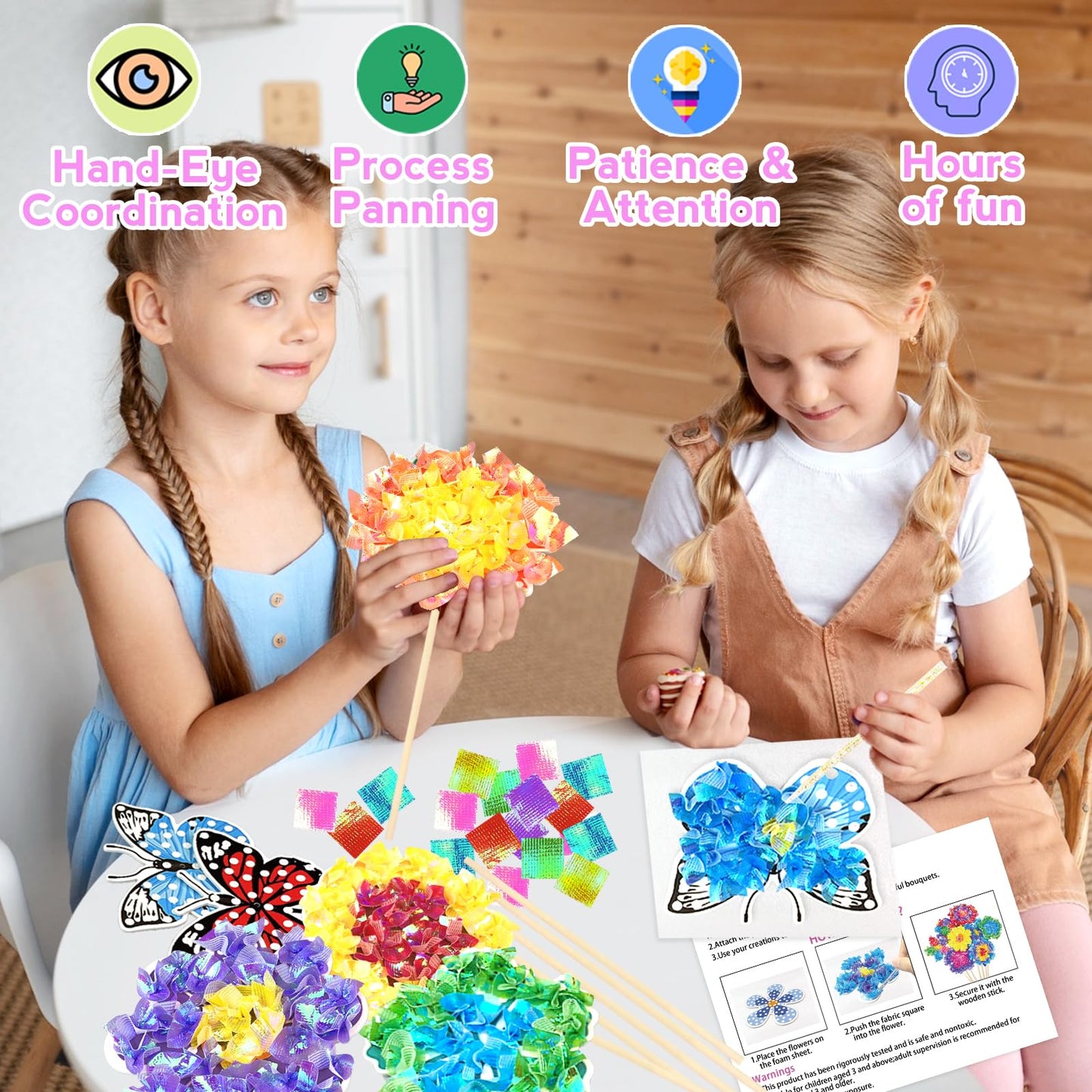 Poke Art Bastelset Kinder ab 4 5 6 7+ Jahre,DIY-Geschenke für Mädchen Spielzeug 5-12 Jahre Kindergeburtstag Kunstblumenstrauß Blumen Bastelkoffer Blumenstrauß mit Pailletten Kreativ Set für Kinder