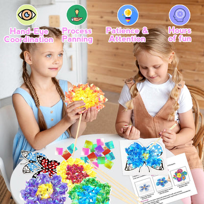 Poke Art Bastelset Kinder ab 4 5 6 7+ Jahre,DIY-Geschenke für Mädchen Spielzeug 5-12 Jahre Kindergeburtstag Kunstblumenstrauß Blumen Bastelkoffer Blumenstrauß mit Pailletten Kreativ Set für Kinder