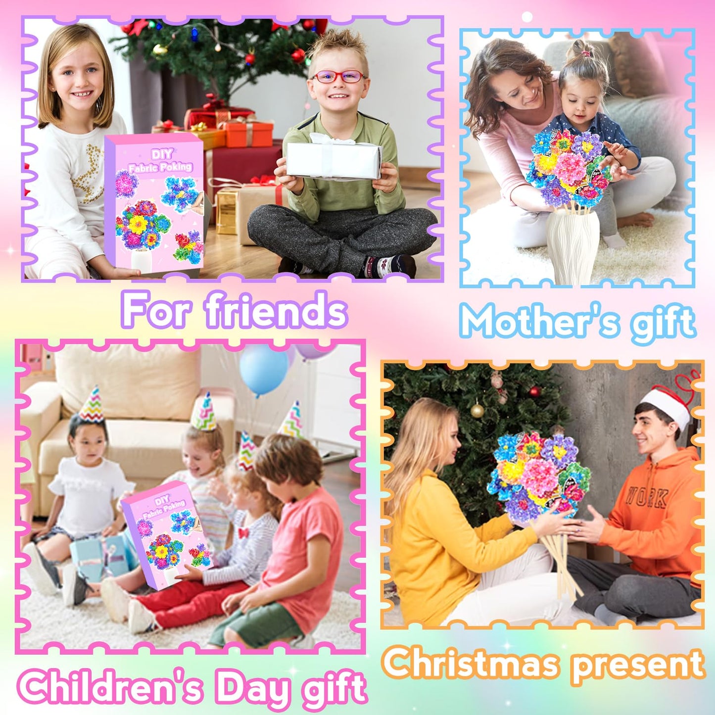 Poke Art Bastelset Kinder ab 4 5 6 7+ Jahre,DIY-Geschenke für Mädchen Spielzeug 5-12 Jahre Kindergeburtstag Kunstblumenstrauß Blumen Bastelkoffer Blumenstrauß mit Pailletten Kreativ Set für Kinder