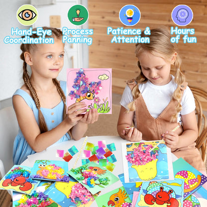 DIY Bastelset Kinder ab 4-9 Jahre,Tiere Bastelset Spielspielzeug,Vogel,Krabbe,6 Stück DIY Set Poke Art Basteln Kinder,sauberer Spaß,Kreativ Set für Kindergeburtstag Geburtztag Geschenk für 4-12 Jahre