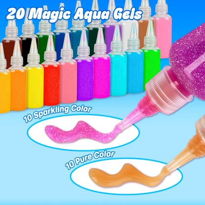 Mocoosy Aqua Gelz Set, 20 Farben Magic Elf Water, DIY Spielzeug für 4 5 6 7 8 Jahre Mädchen, 3D Magisches Wassergel, Magischer Wasserelfe,Squishy Selber Machen Set, Kreatives Geschenk für Kinder ab 3+